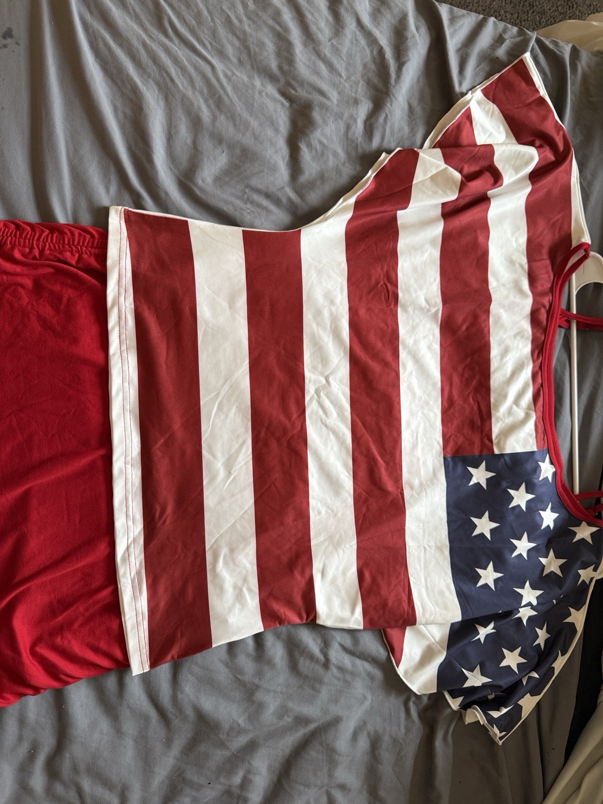 Stars & Stripes Red White Blue Bodycon Dress Scoop Neck Batwing Drawstring
