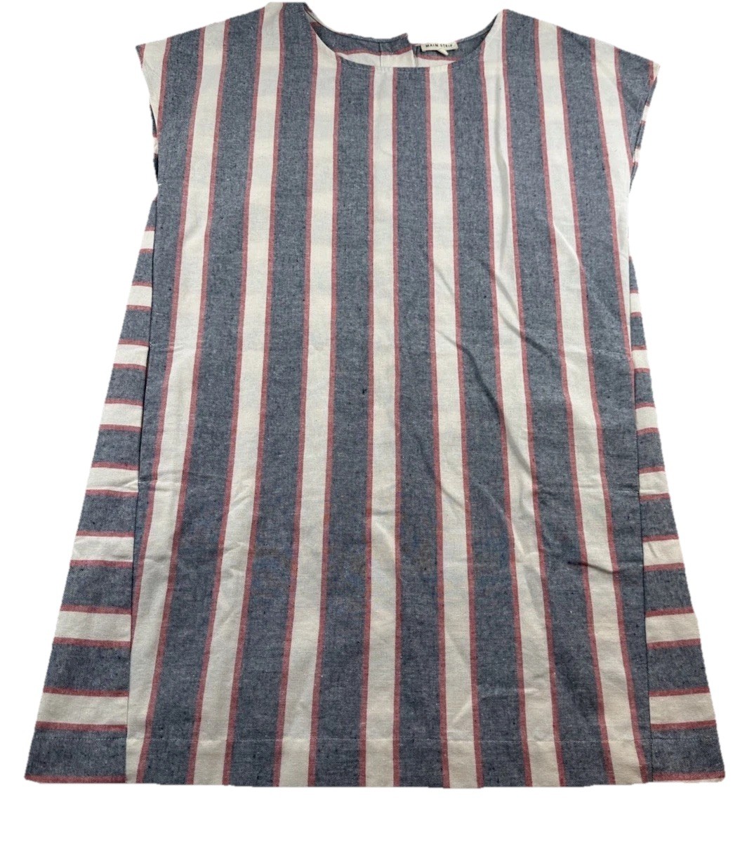 Main Strip Linen Cotton Striped Shift Dress Size L Sleeveless