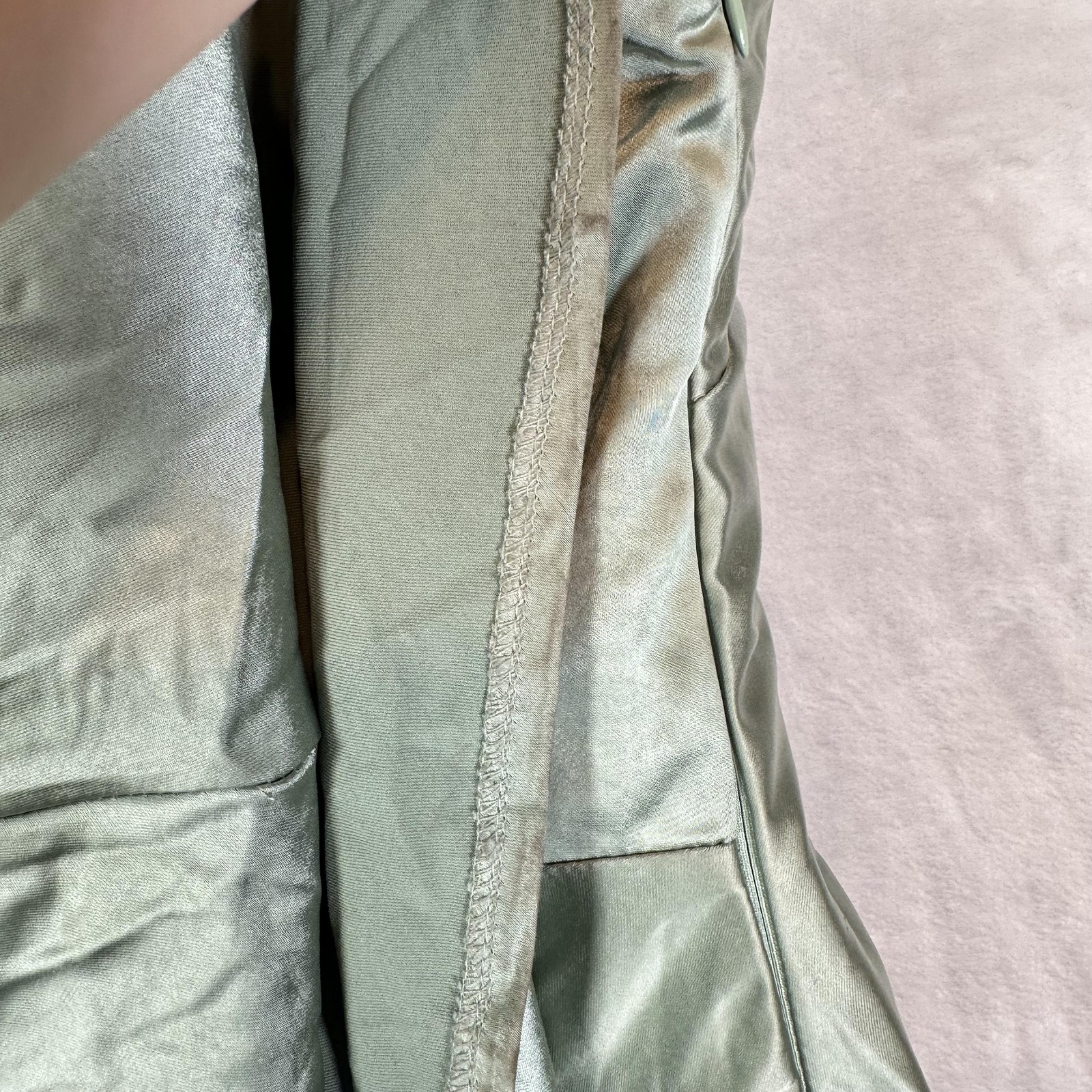 Billy J Dress Womens 8 Sage Green Satin One Shoulder Maxi Gown Side Slit Formal