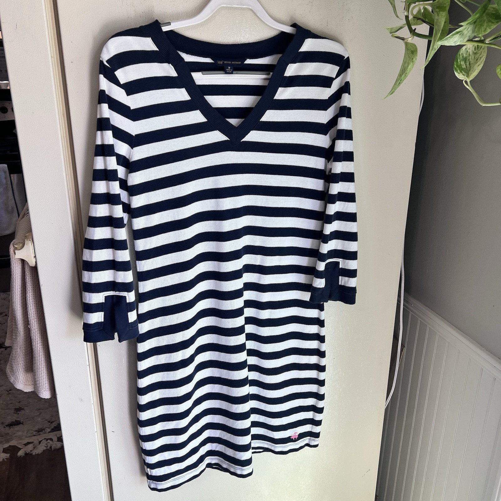 Brooks Brothers Nautical Navy Striped Shift Dress Women Size M- Coastal Preppy