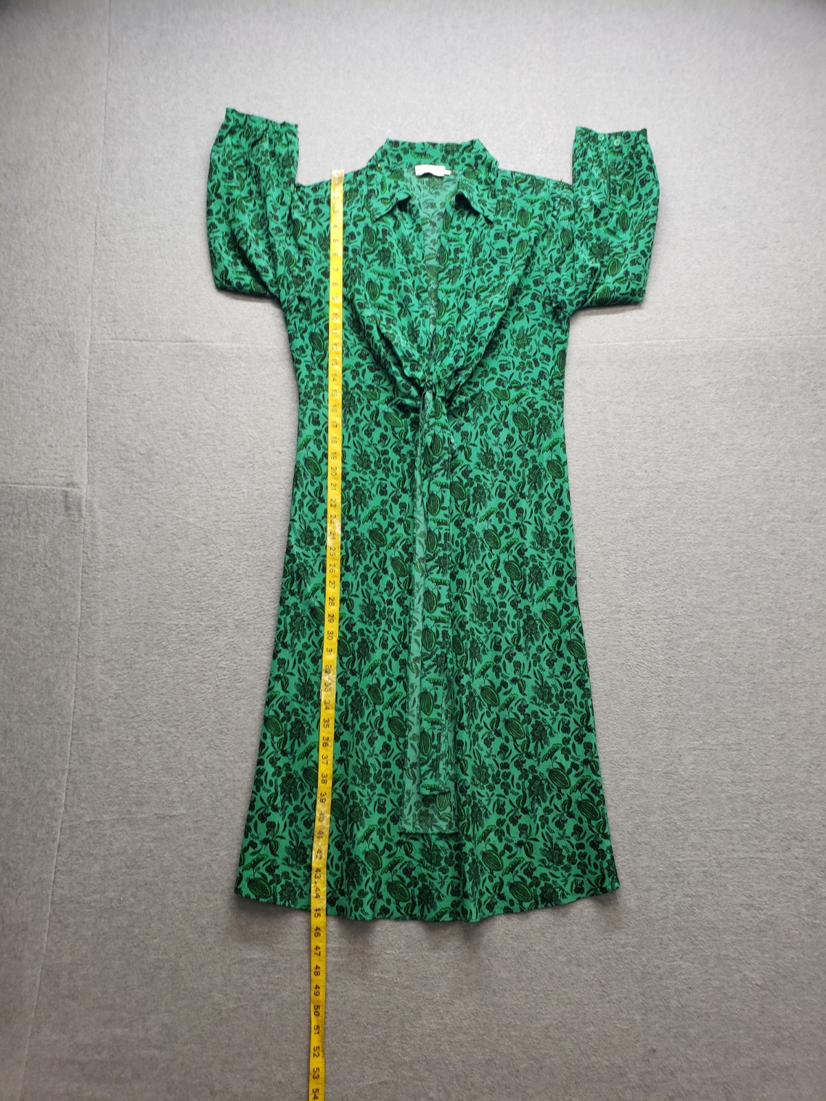 Scanlan Theodore Women Midi Dress 6 Green Black Botanical Tie Detail Logo Casual