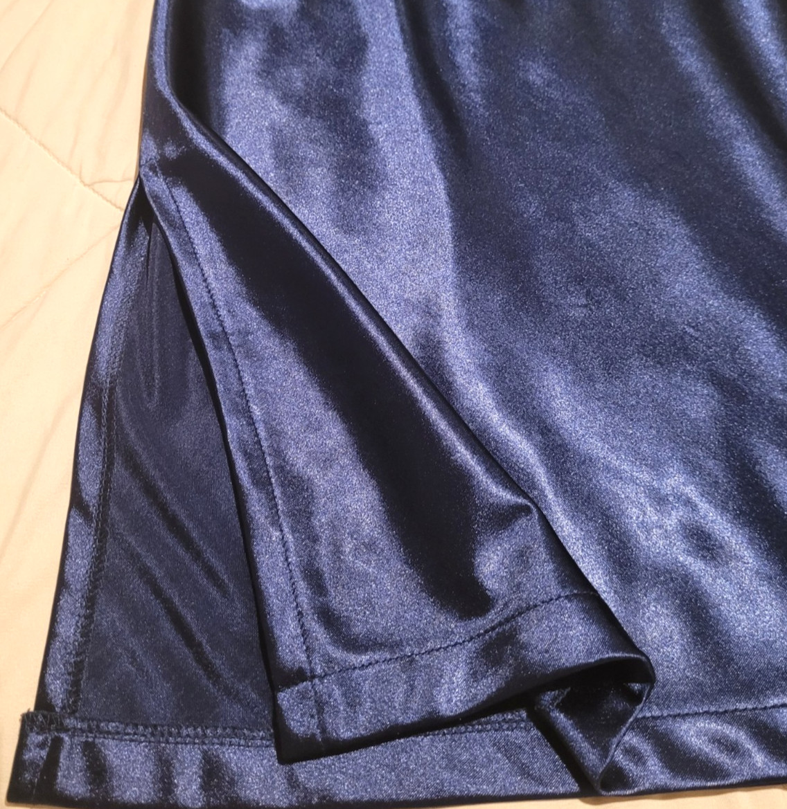 Women’s Navy Blue Satin Slip Dress Spaghetti Straps Midi Formal Party Size S