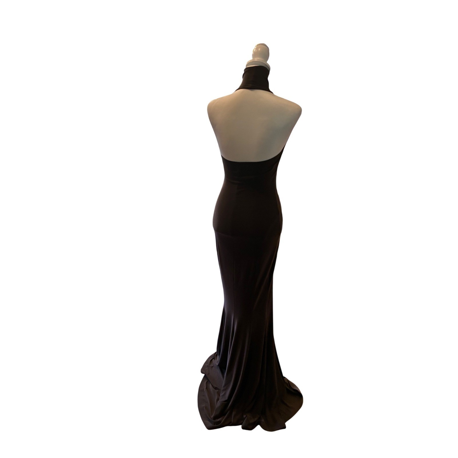 Norma Kamali Halter Turtle Fishtail Gown in Chocolate Size XXS