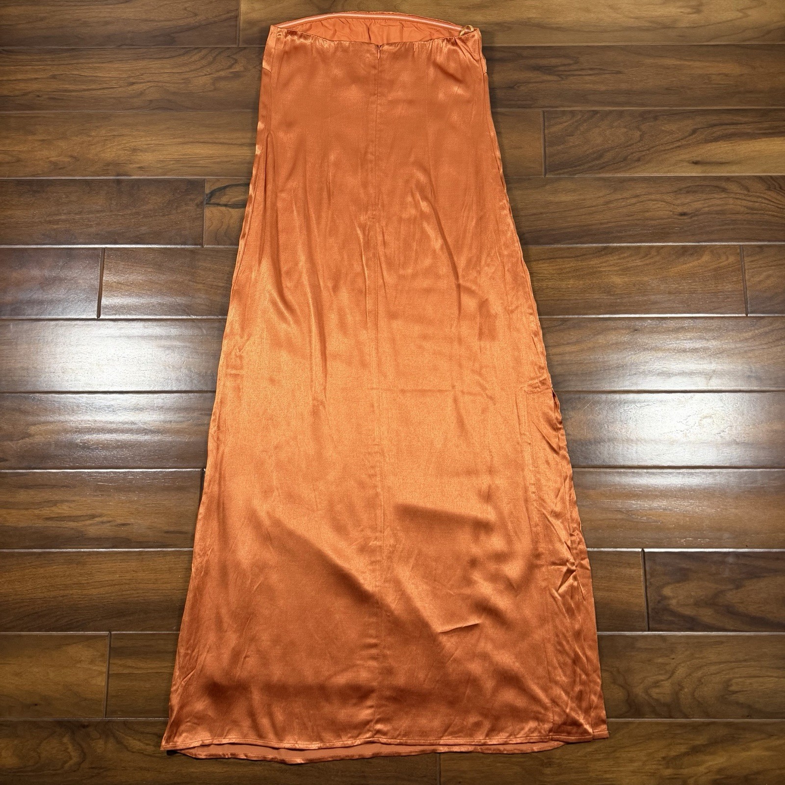 Dissh Women’s Size AU 10 / US 6 Orange Mia Strapless Satin Maxi Dress Side Slit