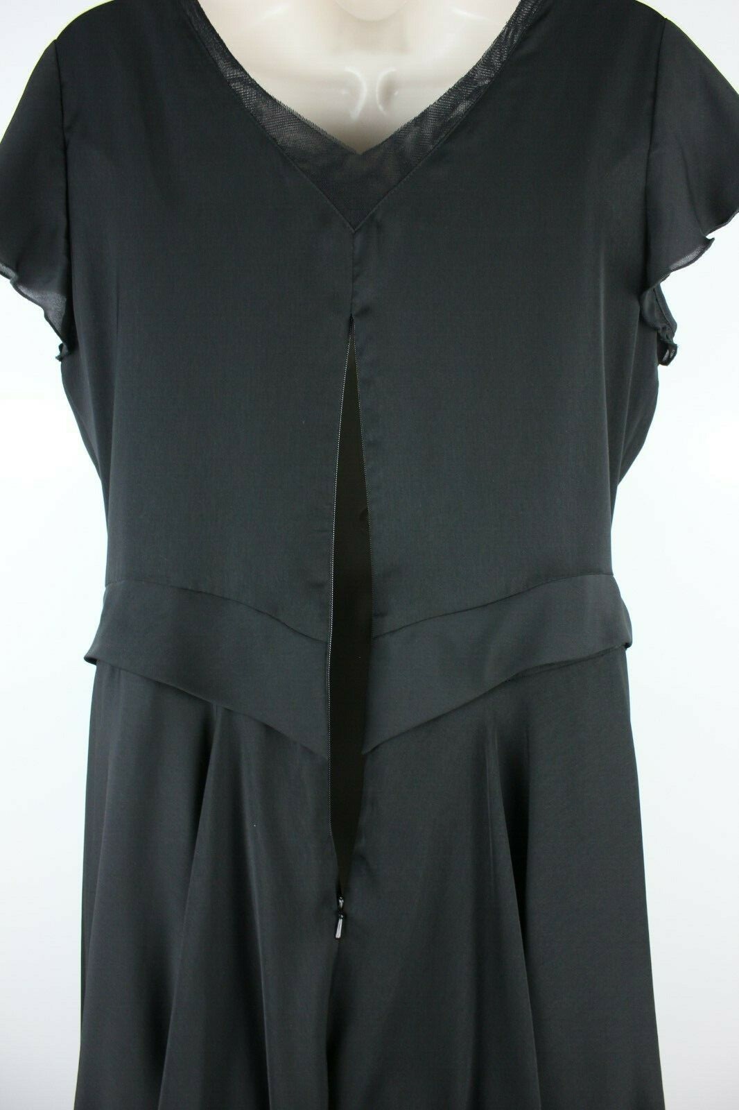 Leona Edmiston Womens Cap Sleeve V-Neck Dress Sz 12 Black Back Zip Nylon Blend
