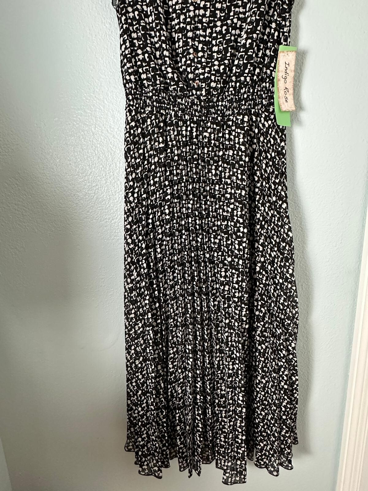Indigo Rose Midi Dress Womens PS Black/White Print Flutter Sleeve Boho Casual