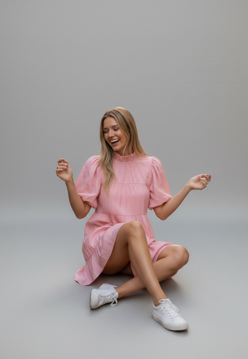 Tiered Babydoll Short Sleeve Dress with short puff sleeves