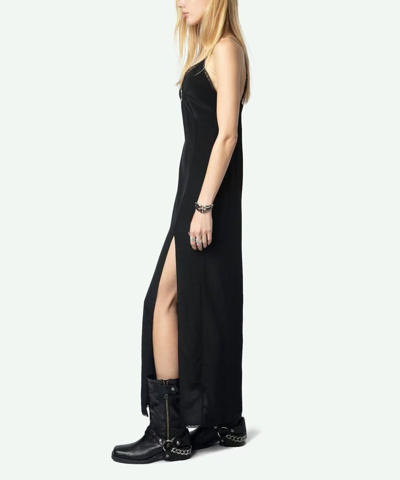 Women Zadig & Voltaire V-neck Lace Backless Slit Slip Midi Suspenders Dress XS-L