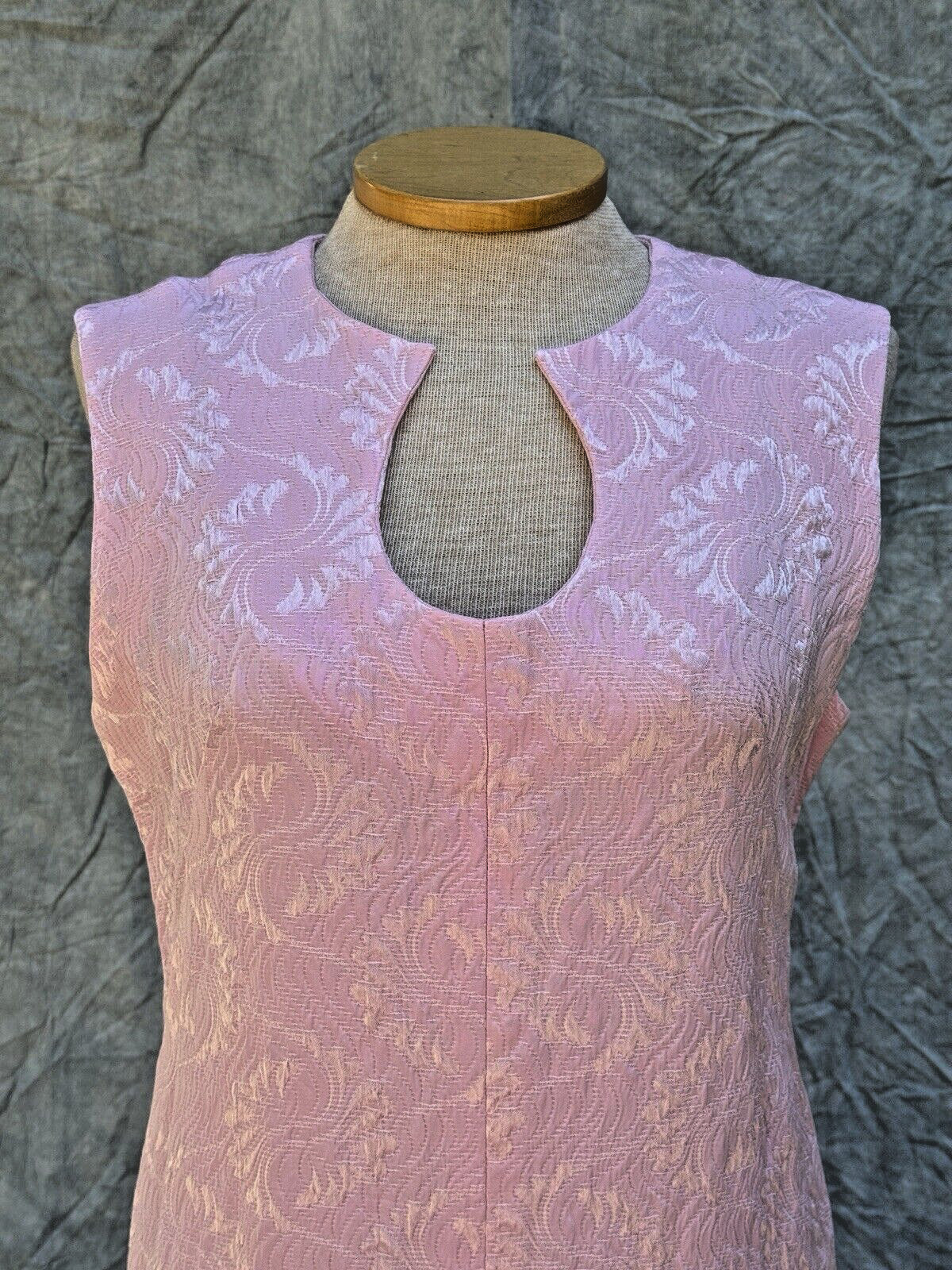 Vintage 50s 60s A-Line Maxi Long Dress Pink Textured Polyester Handmade