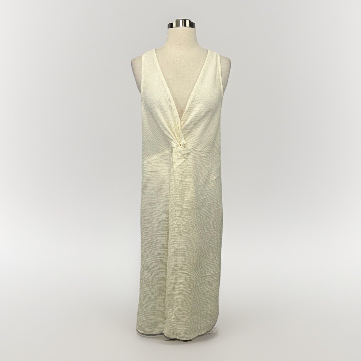 Amadi Anthropologie Sz XS Cover-Up Dress Knot Front Midi Gauze Creme *Runs Large