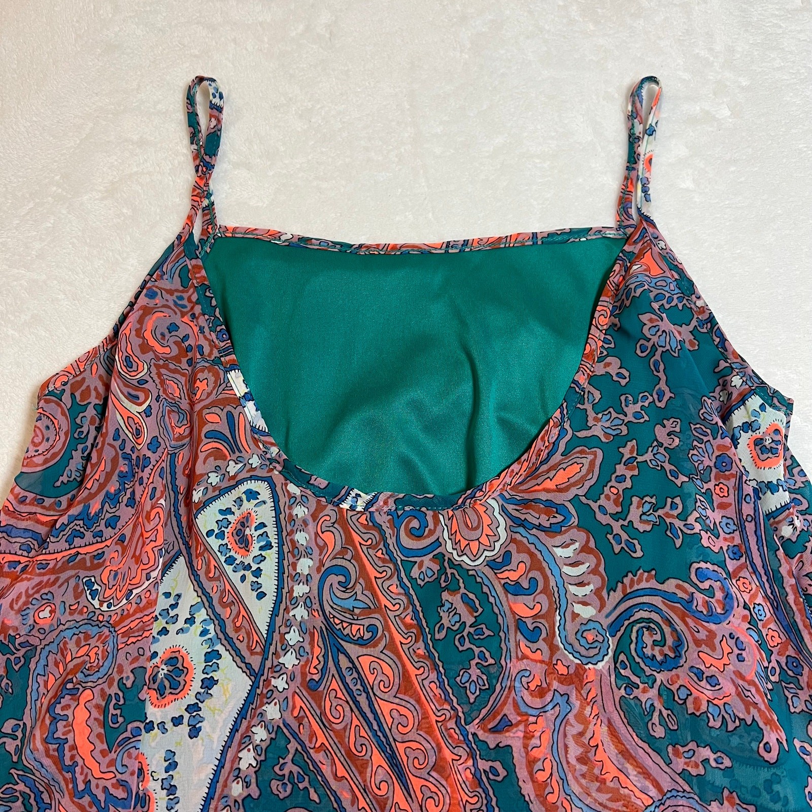 Women’s Square Neck Sleeveless Paisley Print Mini Dress Size XXS Festival Party