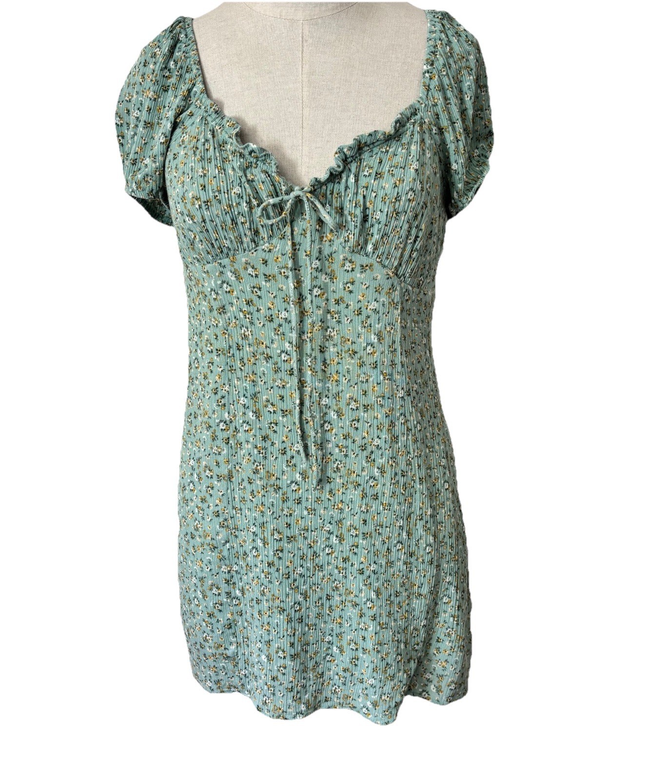 En Creme Mint Green Ditzy Floral Mini Dress Size M