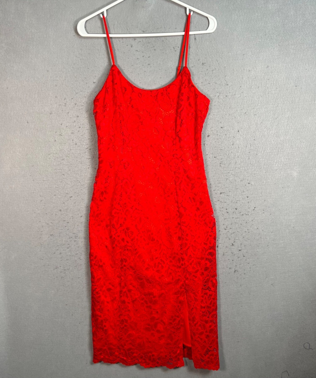 Sam Edelman Red Lace Midi Dress Spaghetti Straps Size 4 Nylon/Spandex Blend