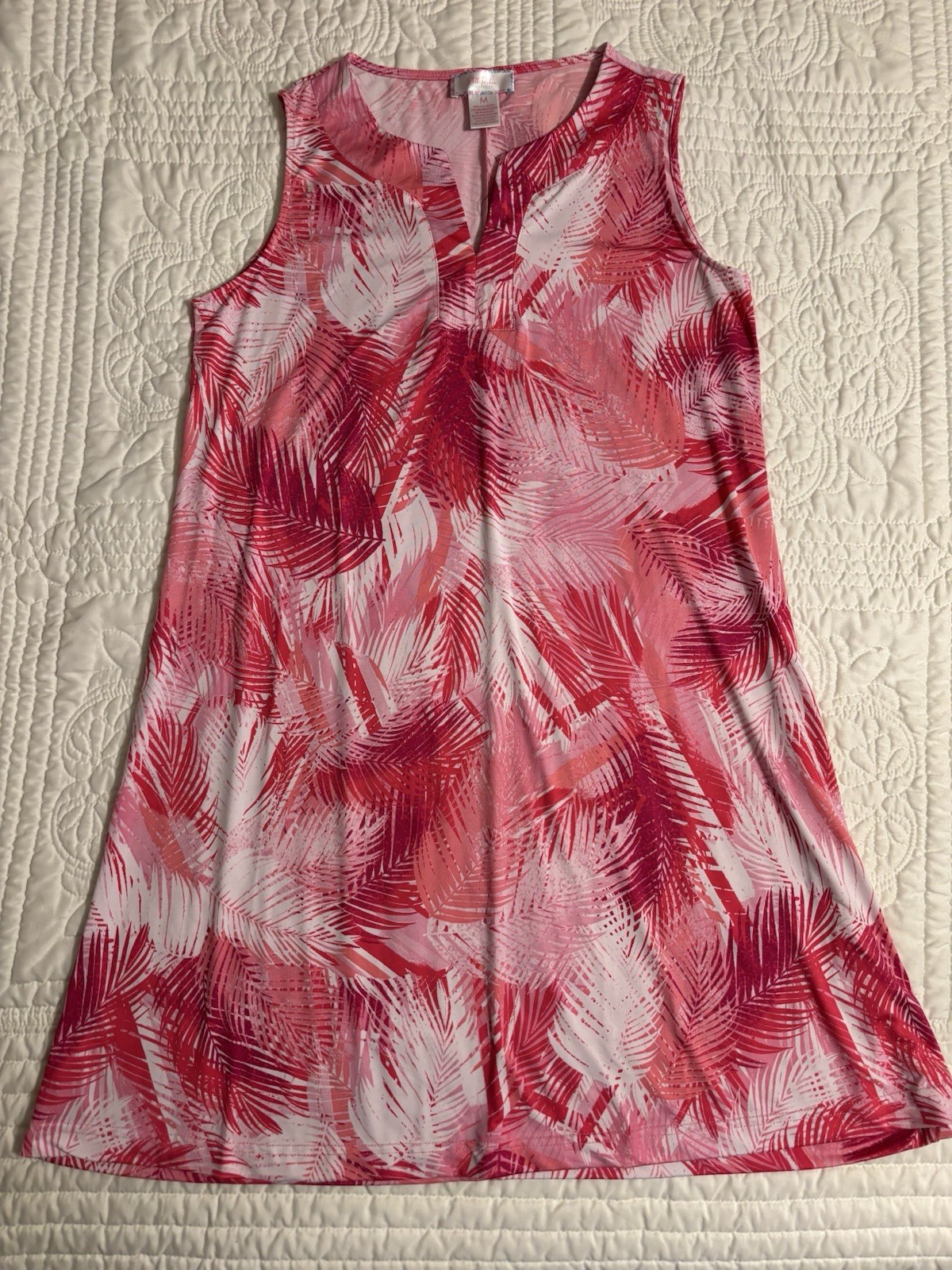 Style & Co Women’s M Pink/Red/White Tropical Knit Shift V-Neck Knee Dress