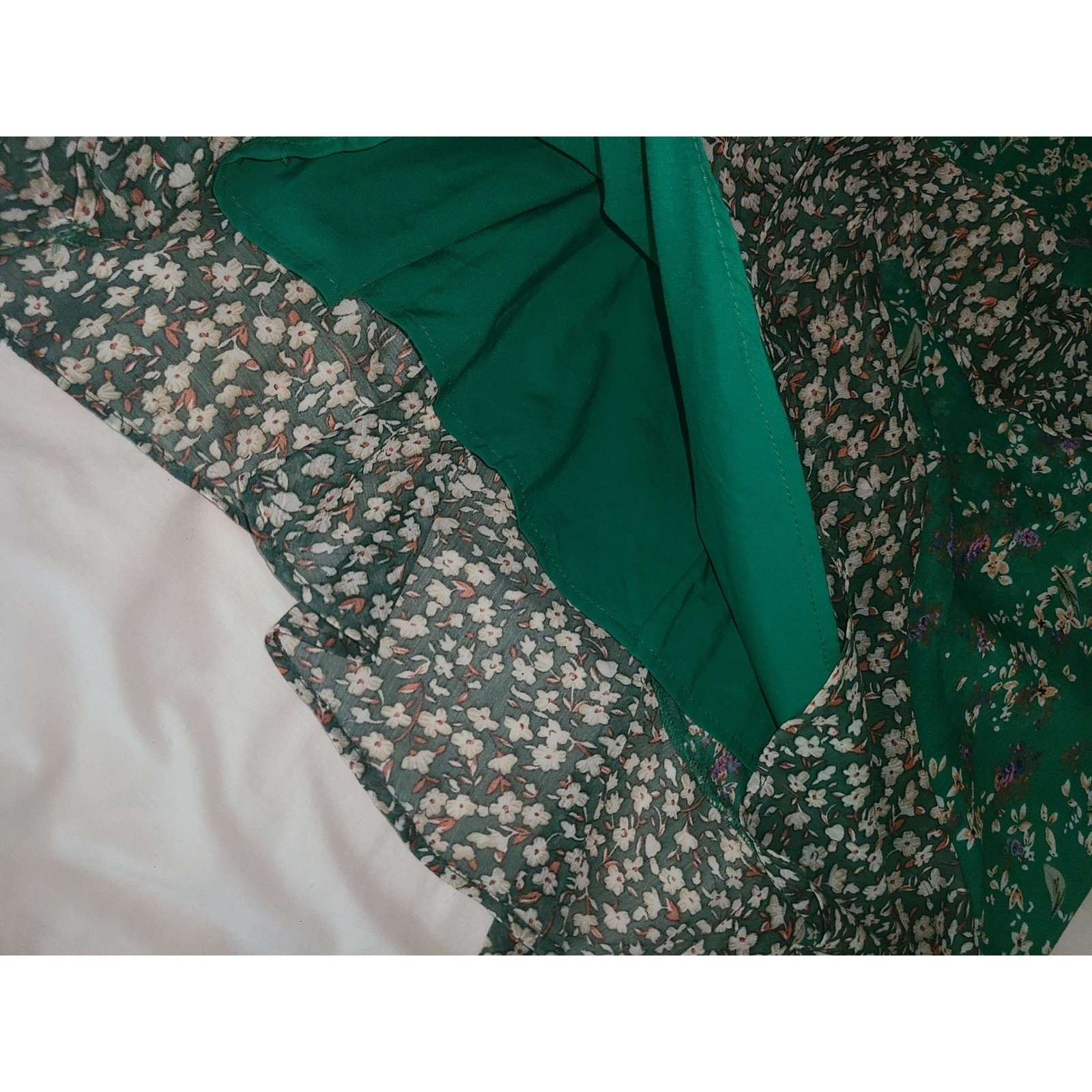ASTR The Label Green Floral Ruffle Mini Dress Tie Strap Womens Large