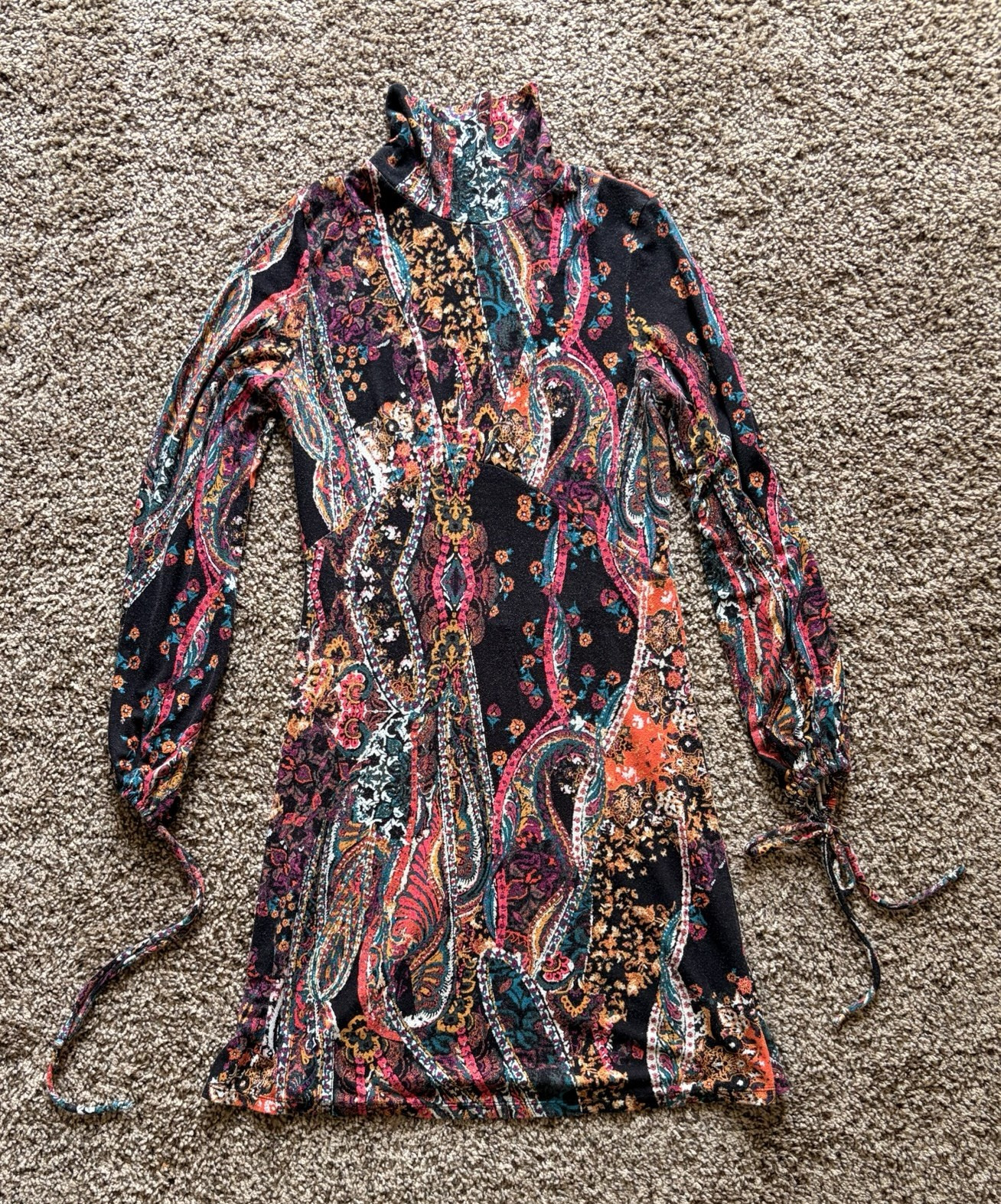Free People XS Black Multicolor Long Sleeve Mini Dress