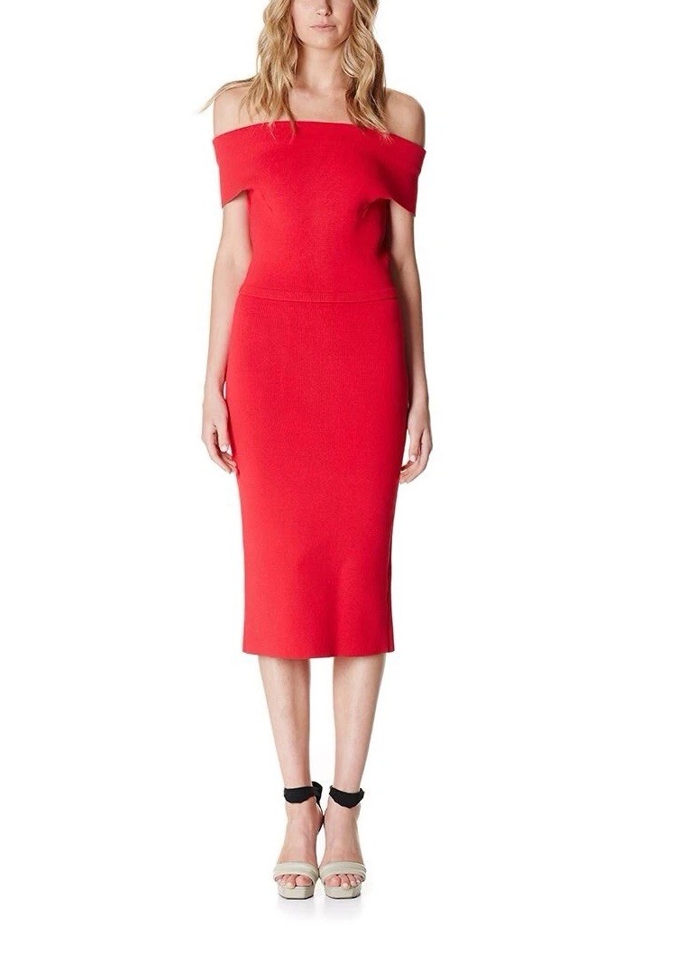 Scanlan Theodore Crepe Knit Cold Shoulder Milano Dress Red VGC Size XS