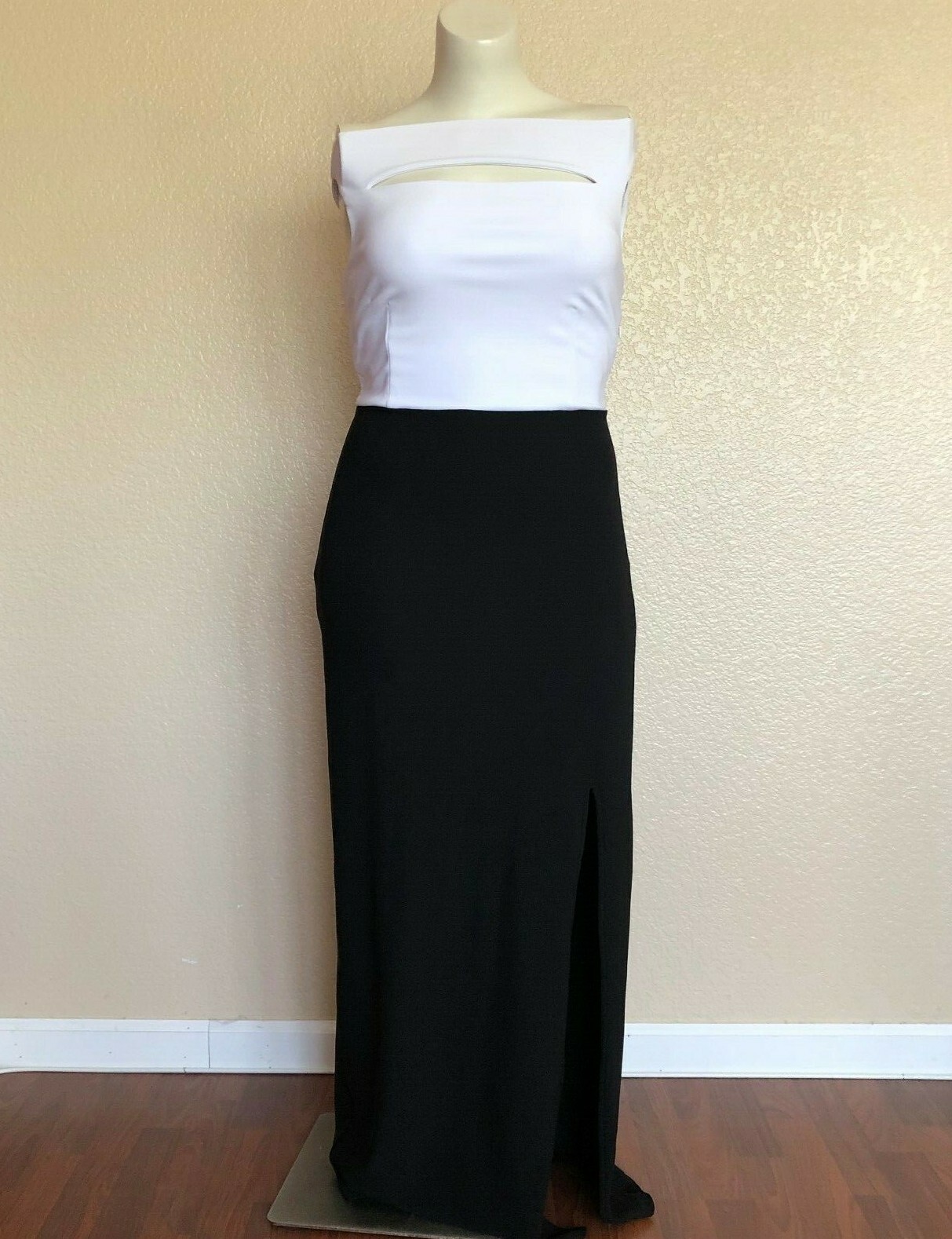 Boston Proper Formal Evening Cutout Slit Maxi Dress Color Block Black White S