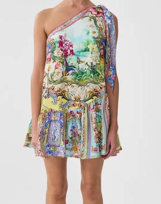 Camilla Womens Blue Tie One Shoulder Spirit Of Santa Maria Short Dress Size XS/S