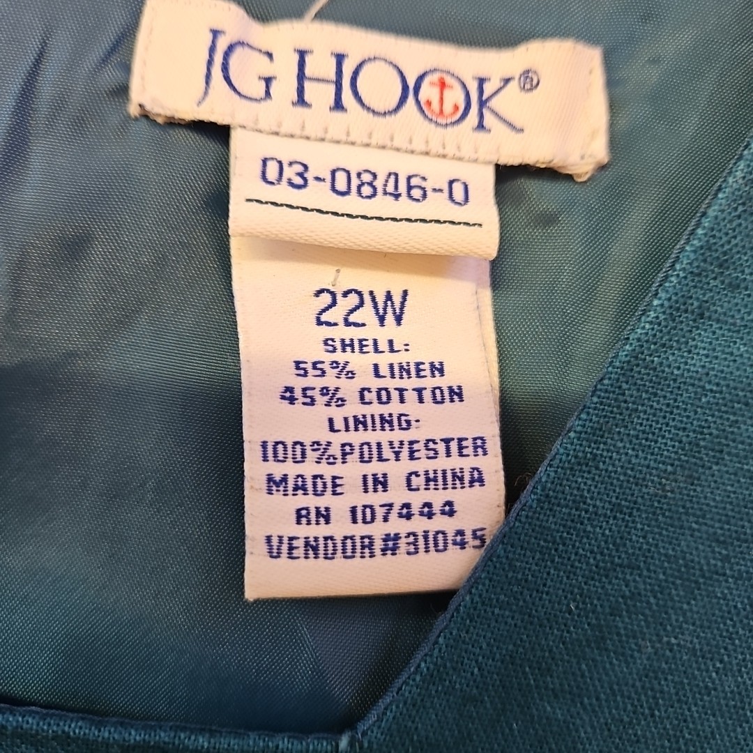 JG Hook Teal Linen Sleeveless Midi Dress Size 22W Minimalist Career Professional